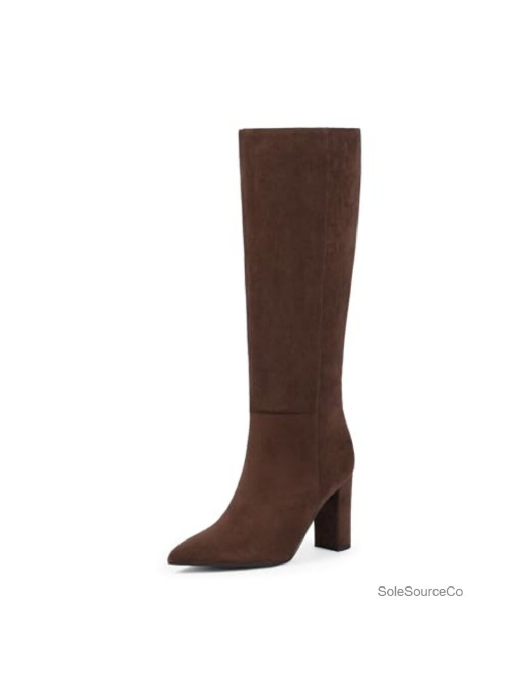 Knee High Boots Pointed Toe Chunky Heel Side Zipper Faux Leather